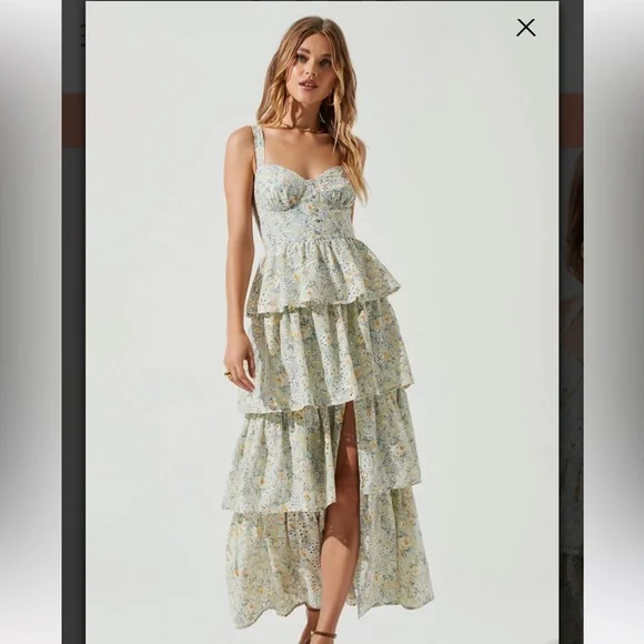 chinese dress ladies Midsummer Sun Print Maxi Dress White Green main image 0